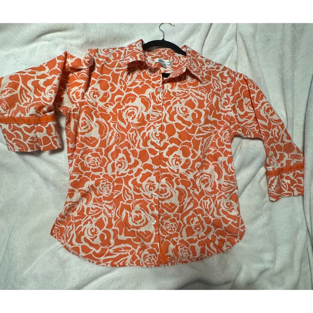 Coldwater Creek Orange White Floral Button Front Blouse